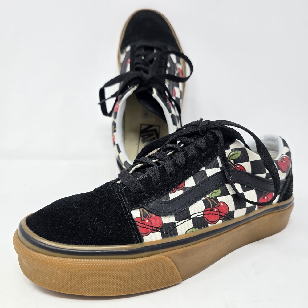 Vans Old Skool Platform Cherry Checkerboard Gum Sole Sneakers Womens 5.5 Black - Picture 7 of 16